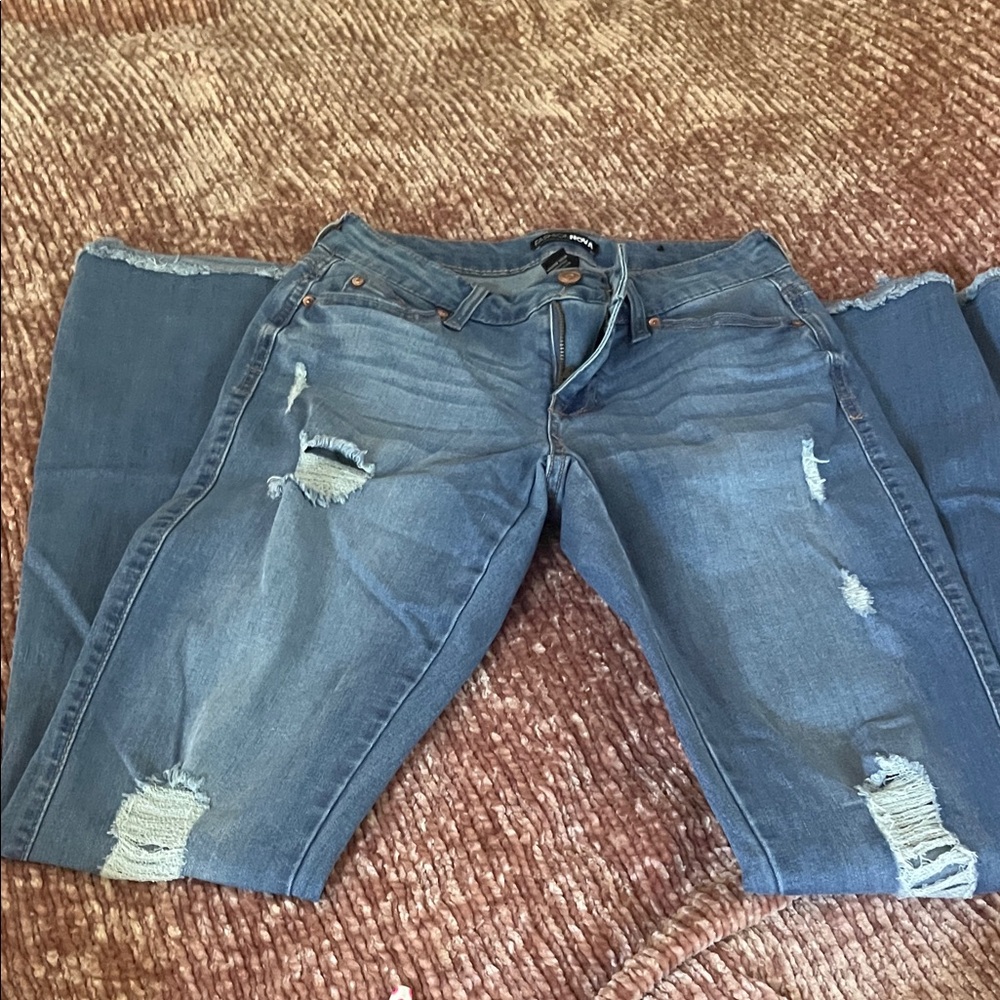 Fashion Nova Blue Distressed Flare Jeans